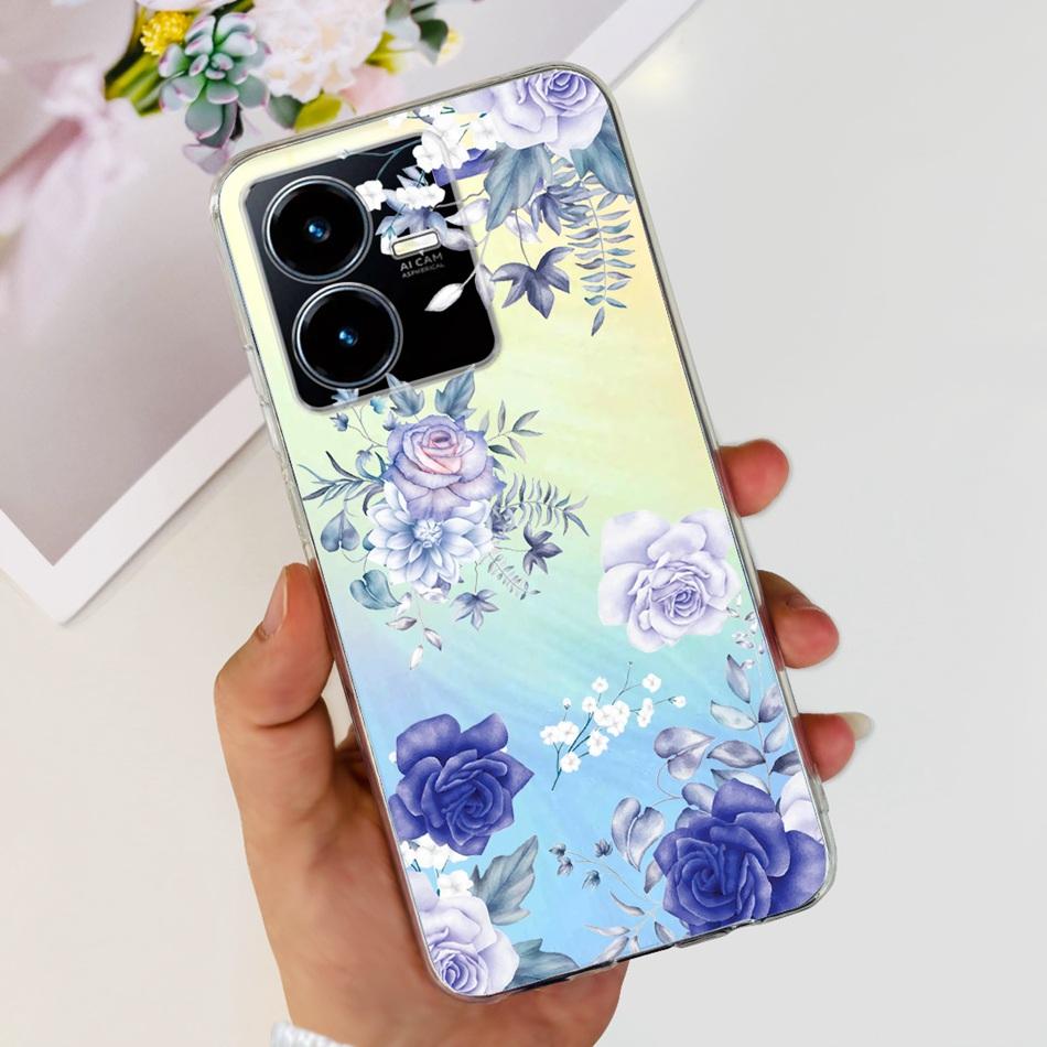 For Vivo Y22s Y22 Case VivoY22 Y 22 22S 4G 2022 V2206 V2207 Elegant Printing Soft Silicone Clear TPU Slim Phone Back Cover