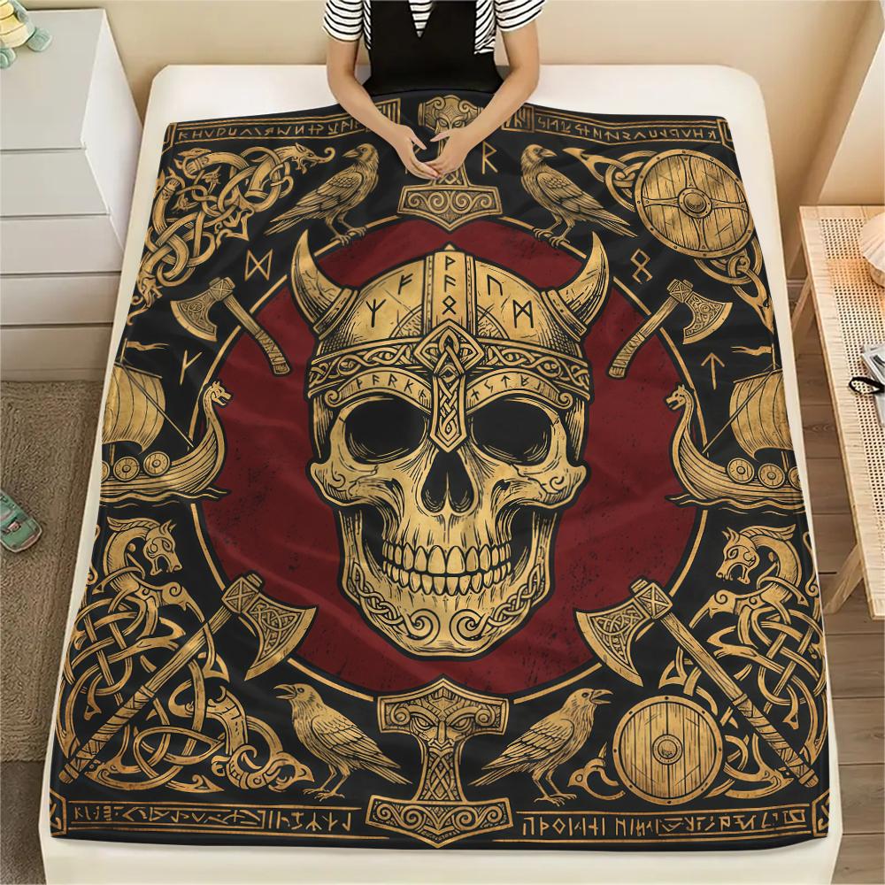 Viking Animal Patterns Print Flannel Blanket High Quality Comfortable for All Seasons Home Decor Warmth and Comfort Perfect for Christmas Gifts