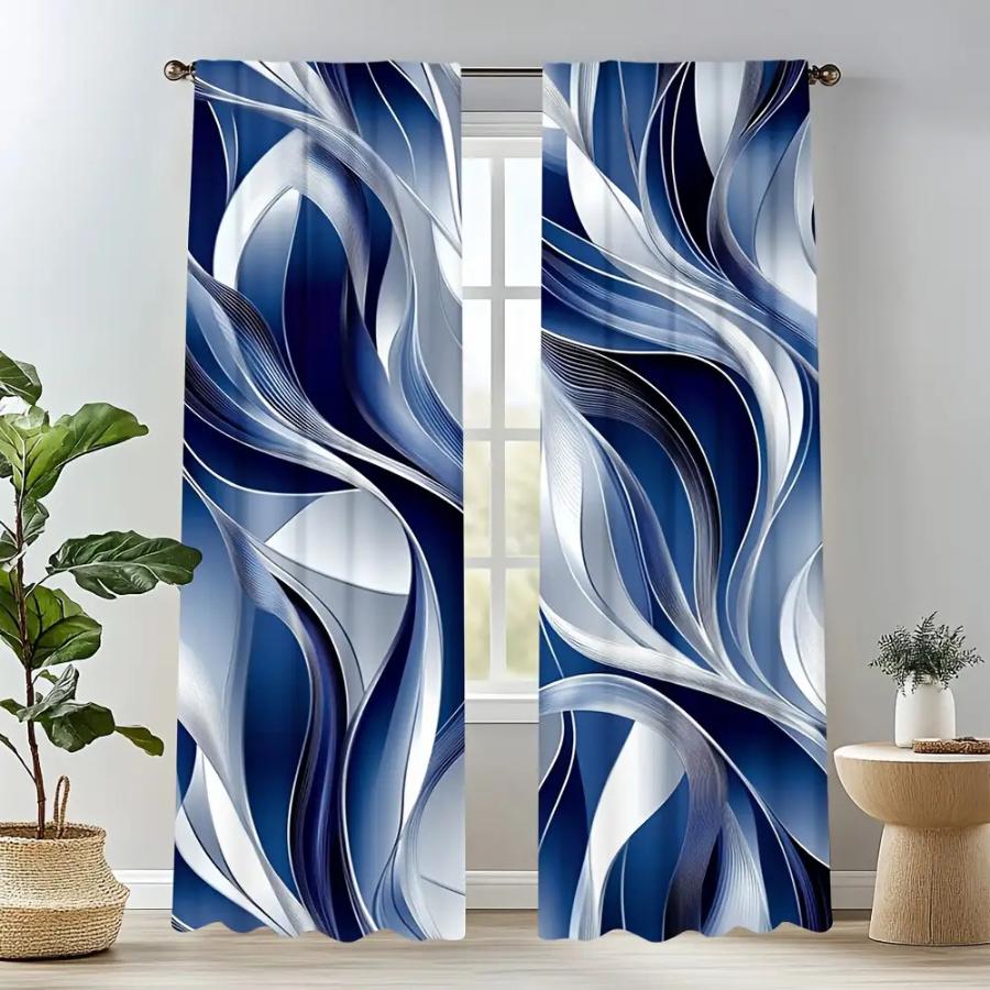 Digital Printed Curtains, Blue Ocean Flowing Charm Pattern, Stylish Window Treatment for Living Room Bedroom Decor