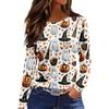 Women's Halloween Print Long Sleeve Pullover Top Round Neck Split Hem Casual Loose Fit Lightweight Sweatshirt