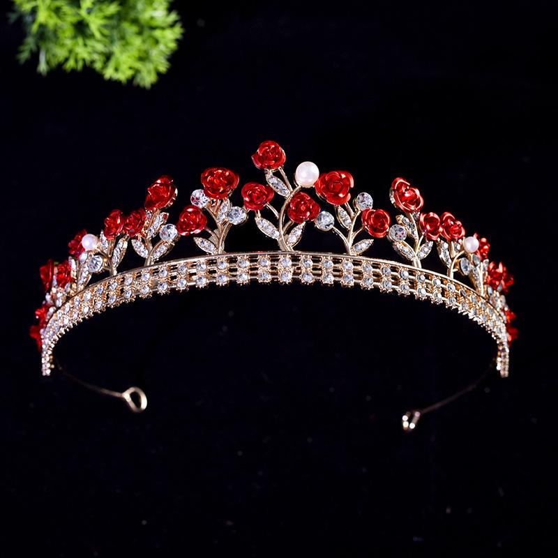 New Engagement Baroque Aesthetic Temperament Red Rose Princess Headband Wedding Dress Accessories Bridal Crown