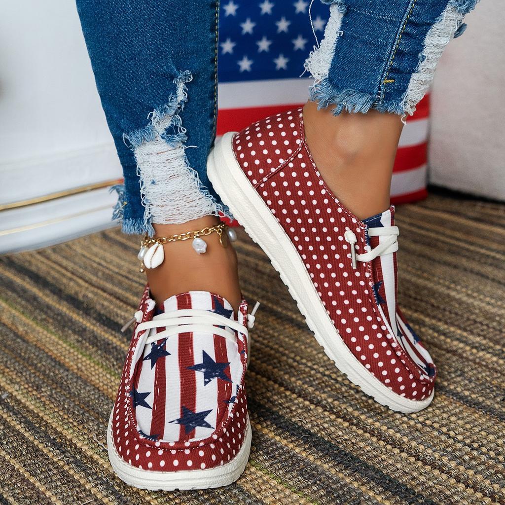 European and American Summer Low-top Canvas Shoes Flat-bottomed Star Lace-up Women's Shoes Casual Single Shoes Women