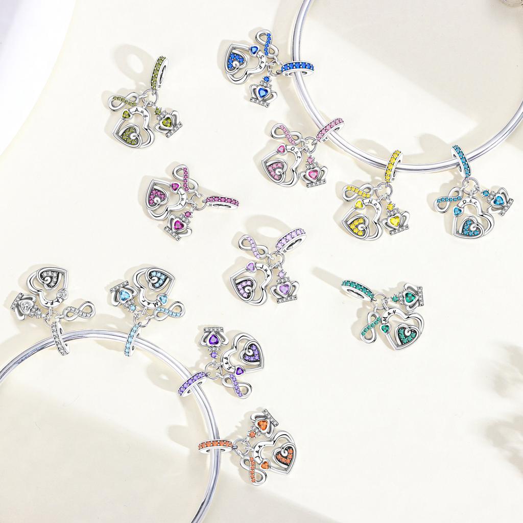 Original Copper Orange Birthstone Pendant Purple Zirconium Infinite Love Collection Bead Fit Bracelet Gift Women Diy Jewelry