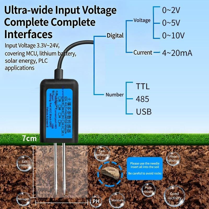 Soil Sensor Moisture Temperature Humidity Ec Ph Npk 4-20Ma 0-5V Rs485 Modbus High Precision Agriculture Soil Tester