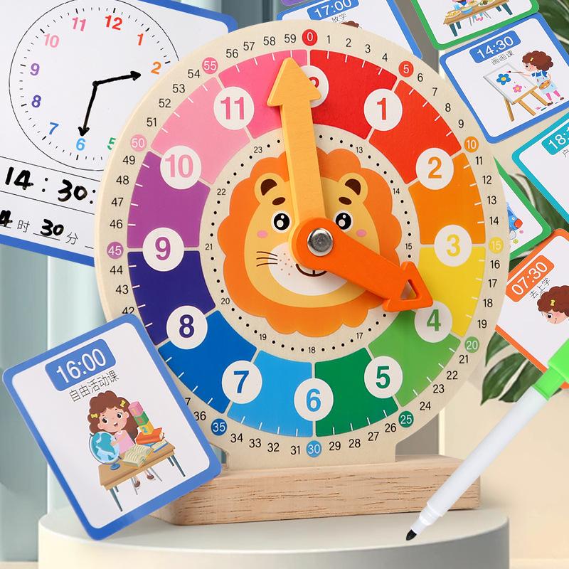 Hölzerne Lernmittel für Kinder Uhr Zeit Kalender Früherziehungs-Uhr Kognitives Digitales Lernmodell Früherziehung Baby Spielzeug