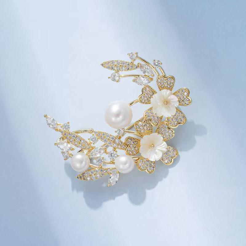 Laurel Goddess Cherry Blossom Pearl Brooch: Elegant Lapel Pin Accessory