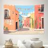 Colorful Mexican Street Scene Wall Tapestry Machine Washable All Season Decor Art Print Vibrant Desert Town Design Home