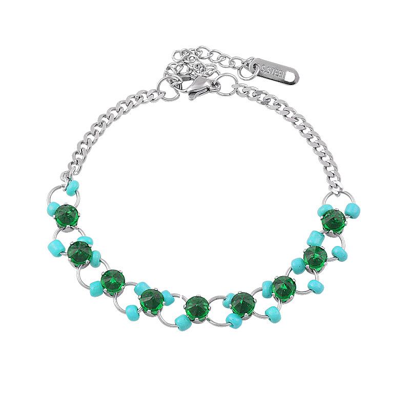 Titanium Titanium Steel Blue Rice Beadsloga Clavicle Chain