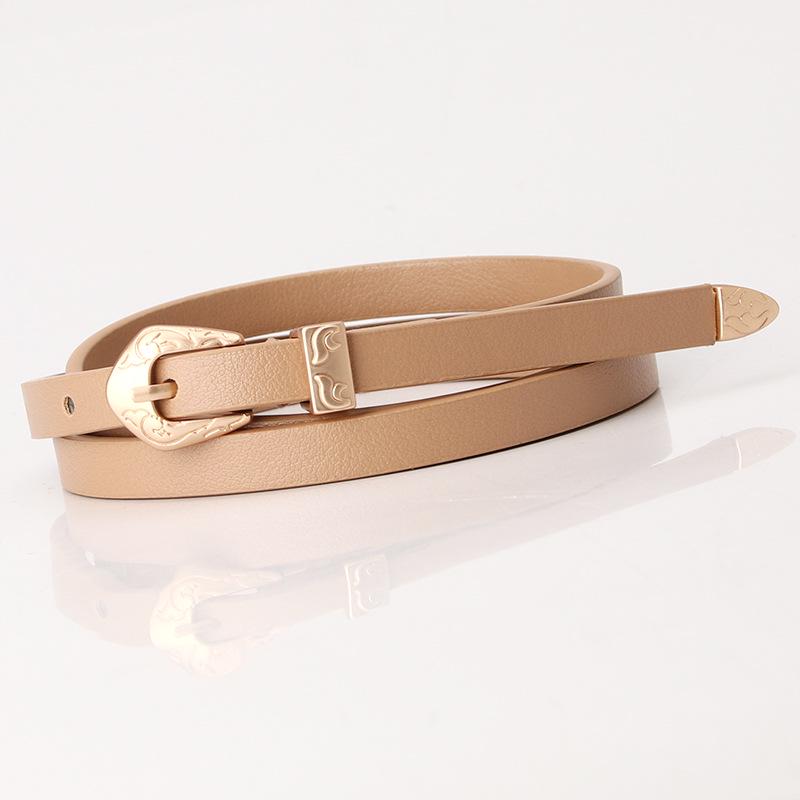 New Women's Matte Multi-color Pu Thin Belt Alloy Carved Three-piece Set Simple Versatile Dress Decorative Belt