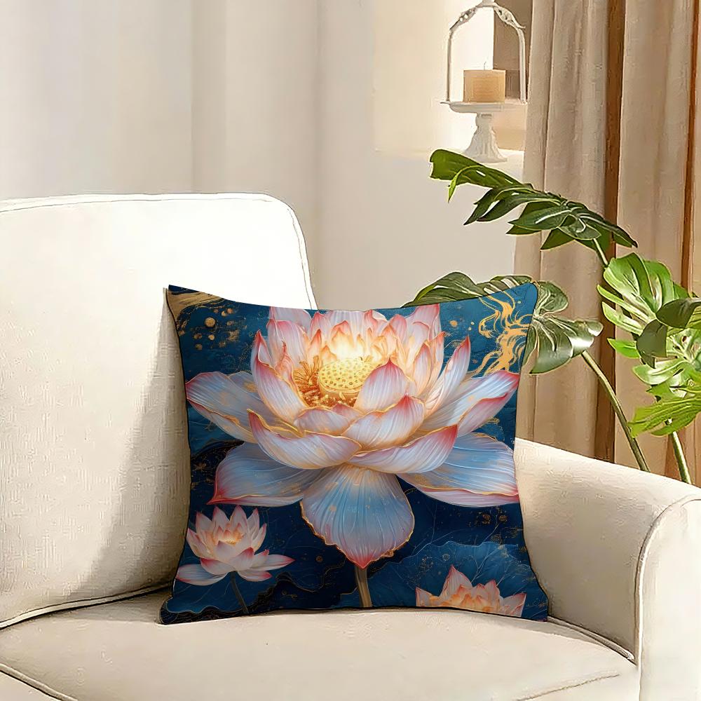 Fashion Lotus Cushion Cover Reversible Plush Pillow Cover Soft Fluffy Home Decor for Sofa Bedroom