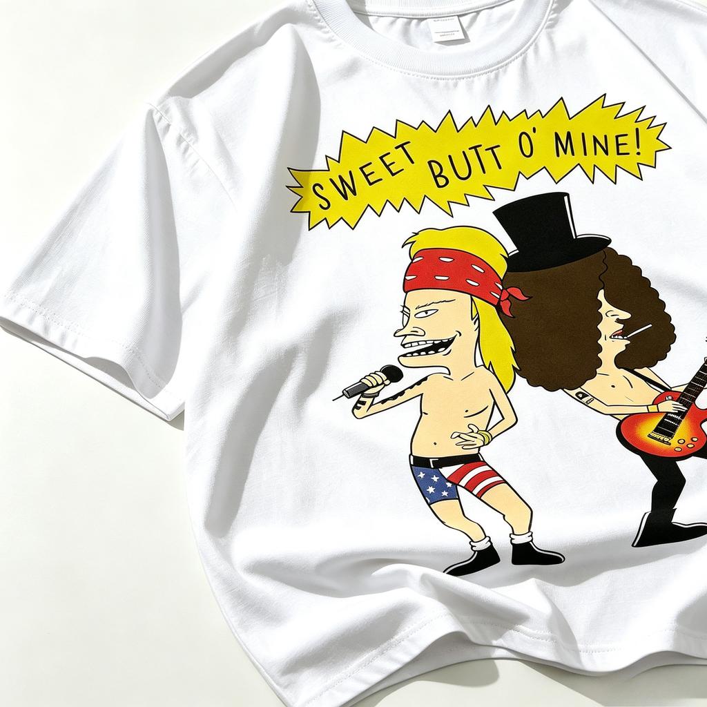 Funny Beavis And Butthead Rock Band Print Tshirt Sweet Butt Cartoon Guitar Singer Graphic Short Sleeve Casual Otaku Tee