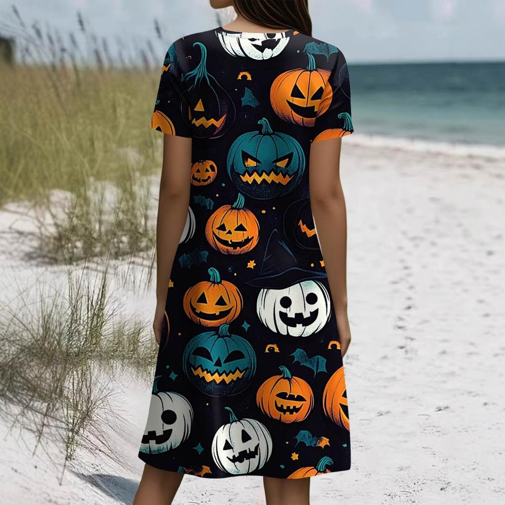Short Sleeve Dress For Women Casual Loose Fit Summer Sundress  Print Dress With Pockets
