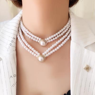 Retro elegante Hepburn Fächer Perlenkette Bankett Temperament Persönlichkeit vielseitige Schlüsselbeinkette Cheongsam Kleid mit Accessoires Frauen