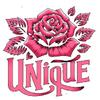 Rosa Ros "UNIQUE" Boktryckt Svart Dam Kortärmad T-shirt