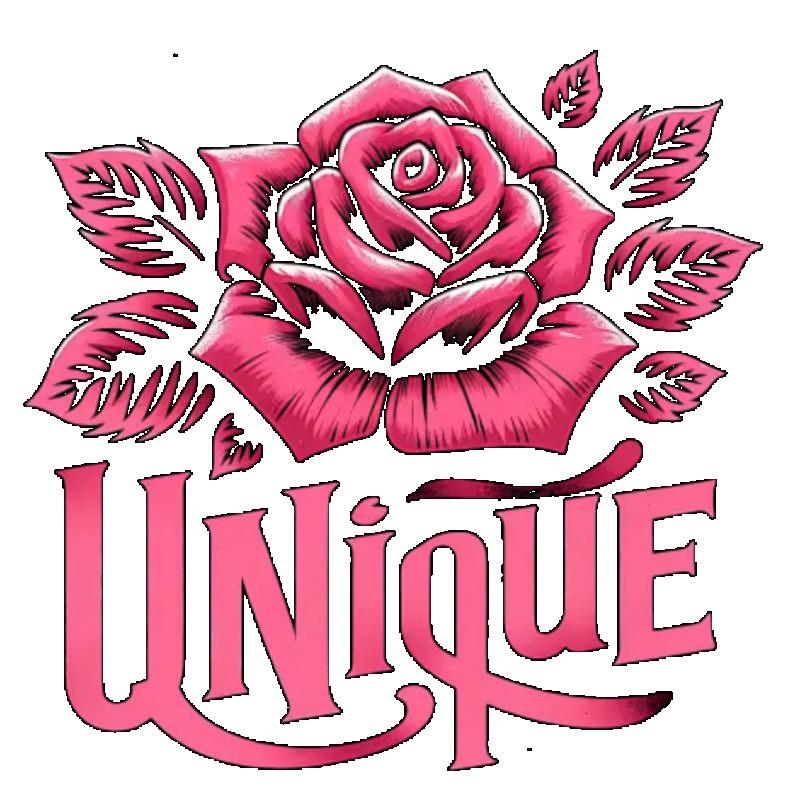 Rosa Ros "UNIQUE" Boktryckt Svart Dam Kortärmad T-shirt