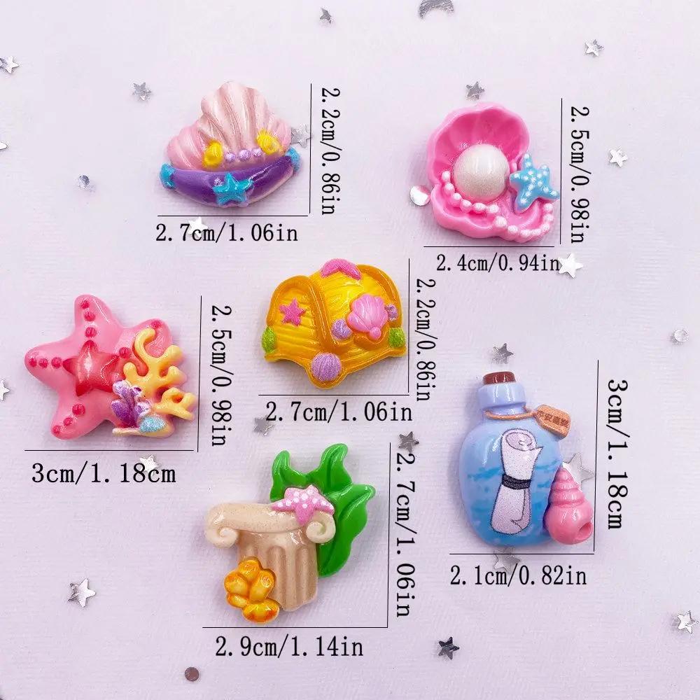 6ks Barevná pryskyřice Perlová mušle Hvězdice Mořské řasy Láhev na přání Truhla s pokladem 3D figurky Plochá záda Scrapbook DIY šperky