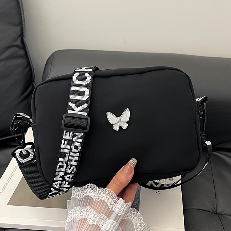 Nylon Fashion Simple Butterfly Small Square Bag  Lightweight Single Shoulder Crossbody Bags for Women Zipper Purses and Handbags