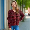 Autumn and winter new leopard print short sweater women's cross-border V-neck casual knitted cardigan top 3580 KTB