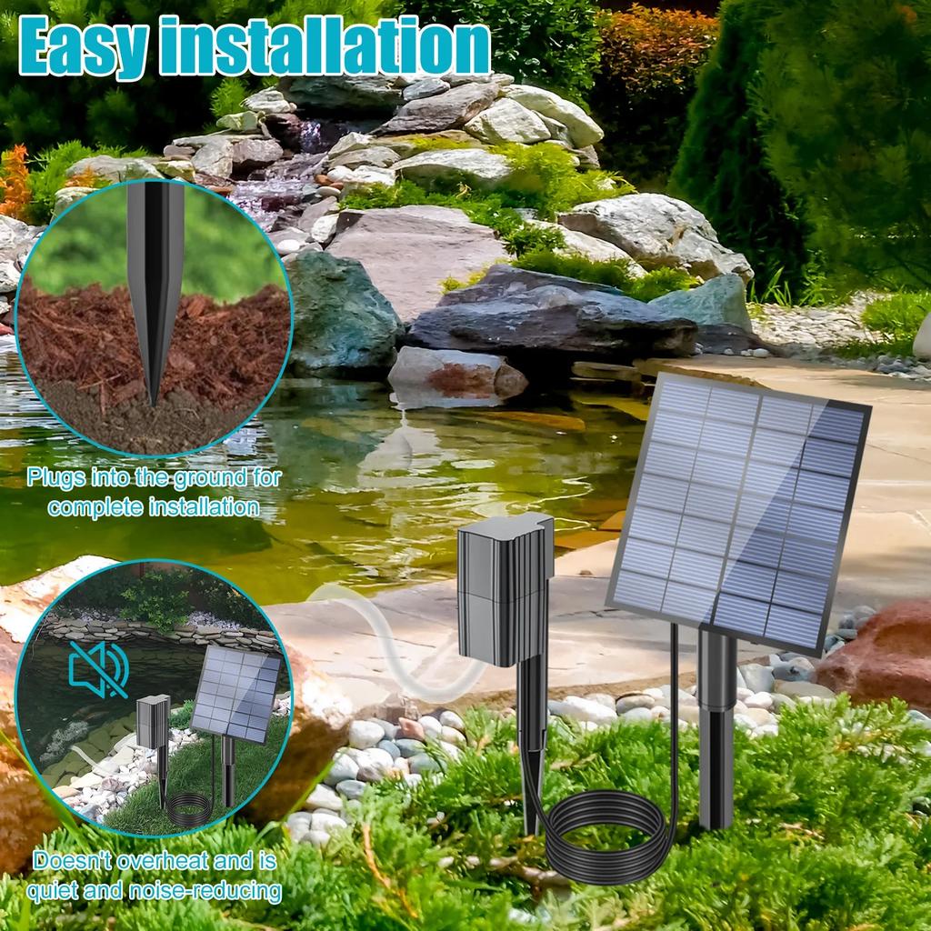 7V/2.5W Solar Pond Aerator Efficient Fish Tank Oxygenator Aquarium Pond Solar Bubbler with Air Hose & Bubble Stone for Fish Pond