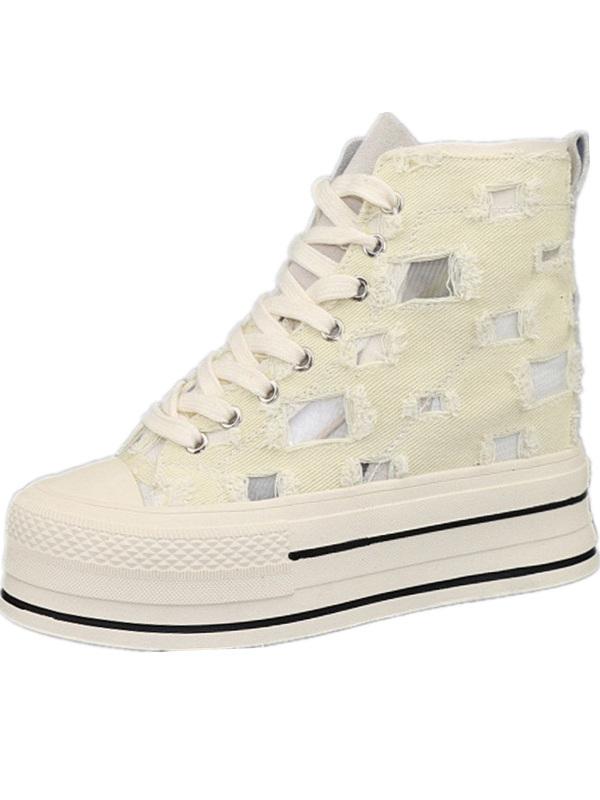 Fashion Women's 10cm Heel Thick Bottom Summer New Breathable Mesh High Top Sneakers Hole Design Lightweight Comfort