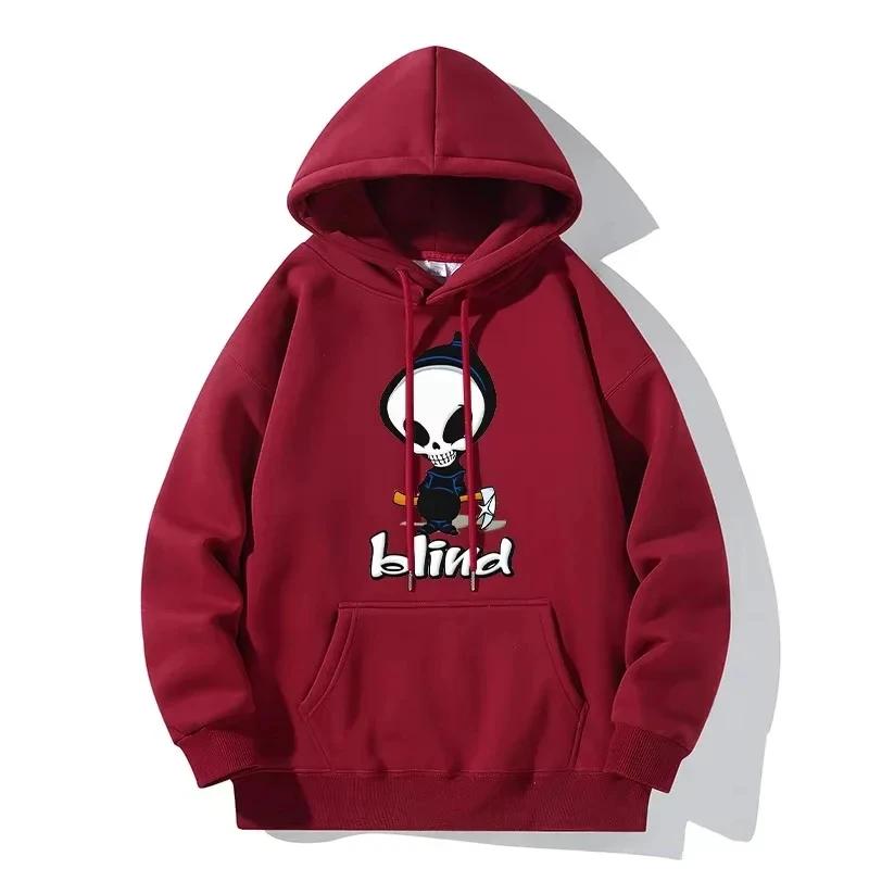 Skull and Letter Print Hoodie Casual Sports Outdoor Pullover Long-sleeved Fun Pattern Sweatshirt Unisex Holiday Gift