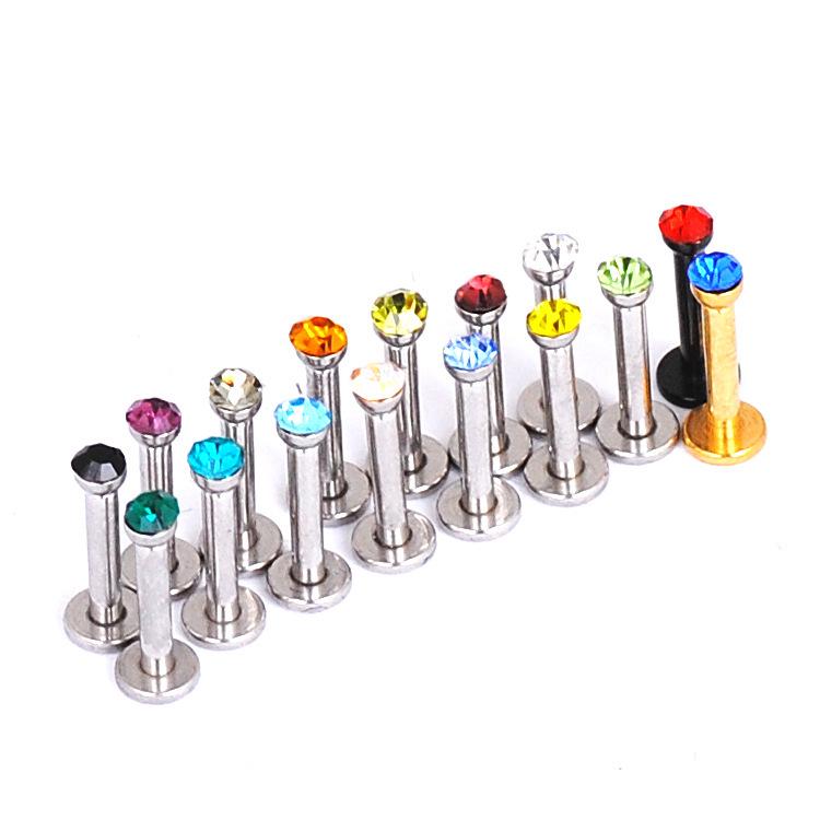 Multicolor 1.2*8mm Stainless Steel 16G Rhinestone Lip and Cartilage Stud