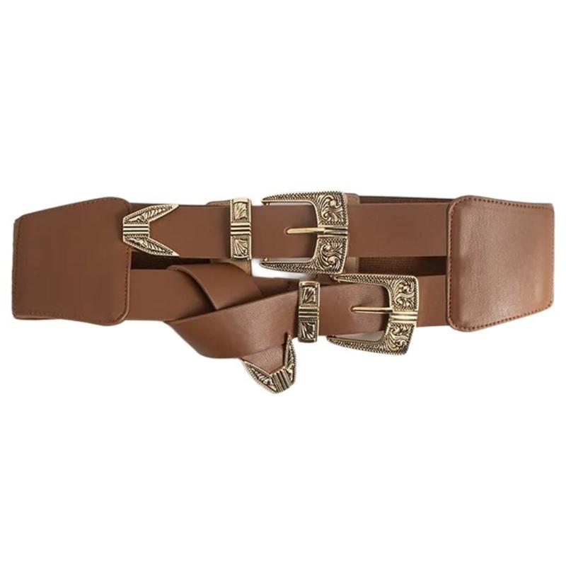 PU Waist Belt with Embossed Pin Buckle Adjust Length Waist Belt Woman Girls Jeans Dresses Skirt Coat Decors Waistband