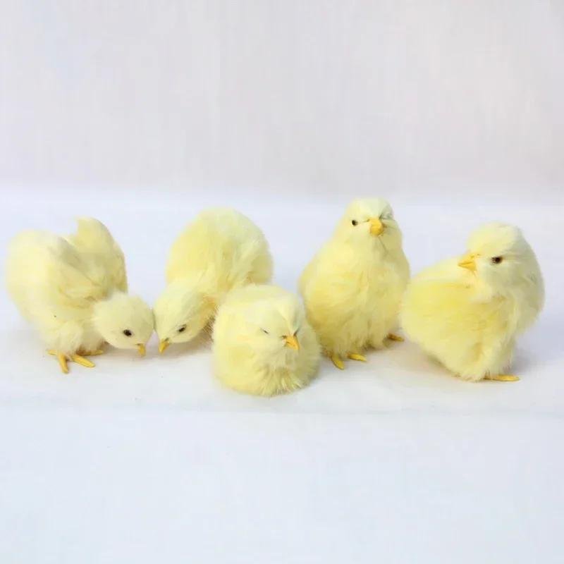 

5PCS Simulation Plush Chicken Realistic Fake Easter Chicks Decoration Easter Furry Animal Miniature Photography Props for Home