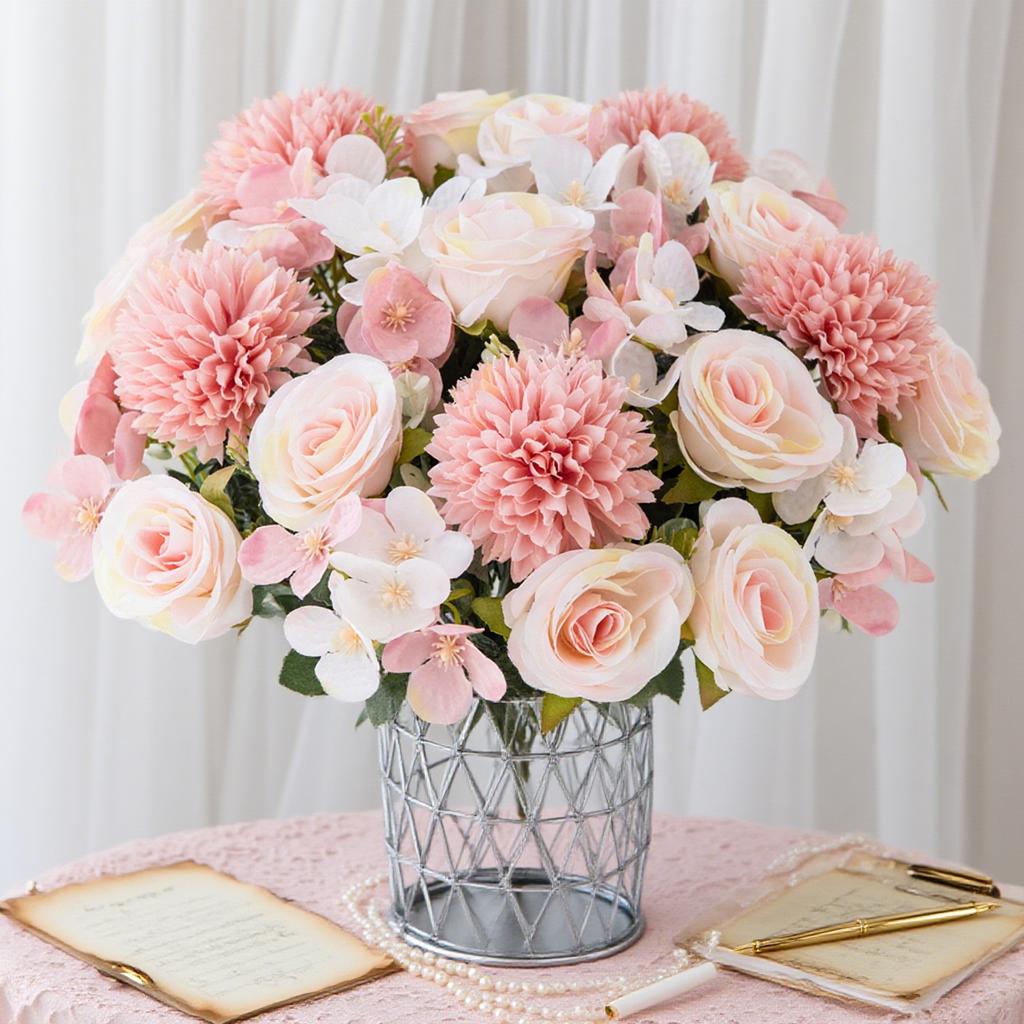 1PC Artificial Flowers Silk Rose Peony Bouquet Hydrangea Carnation Valentine's Day Vase Home Party Wedding Decoration Fake Plant