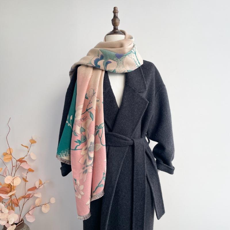 Autumn and winter elegant jacquard scarf femininity magnolia imitation cashmere shawl advanced sense thickened warm scarf