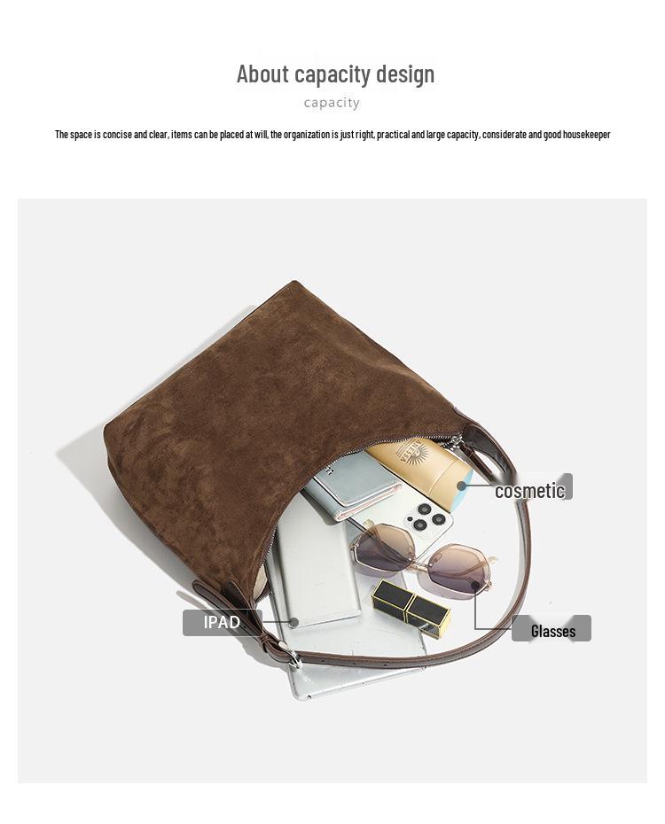 Women's Large Capacity Frosted Retro Shoulder & Crossbody Bucket Bag - Versatile for Autumn/Winter 2024