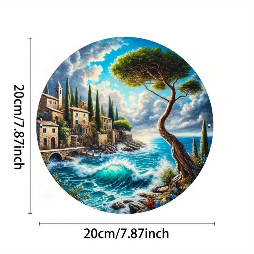 Round Coastal Metal Wall Art Vintage Beach Sign for Home Decor