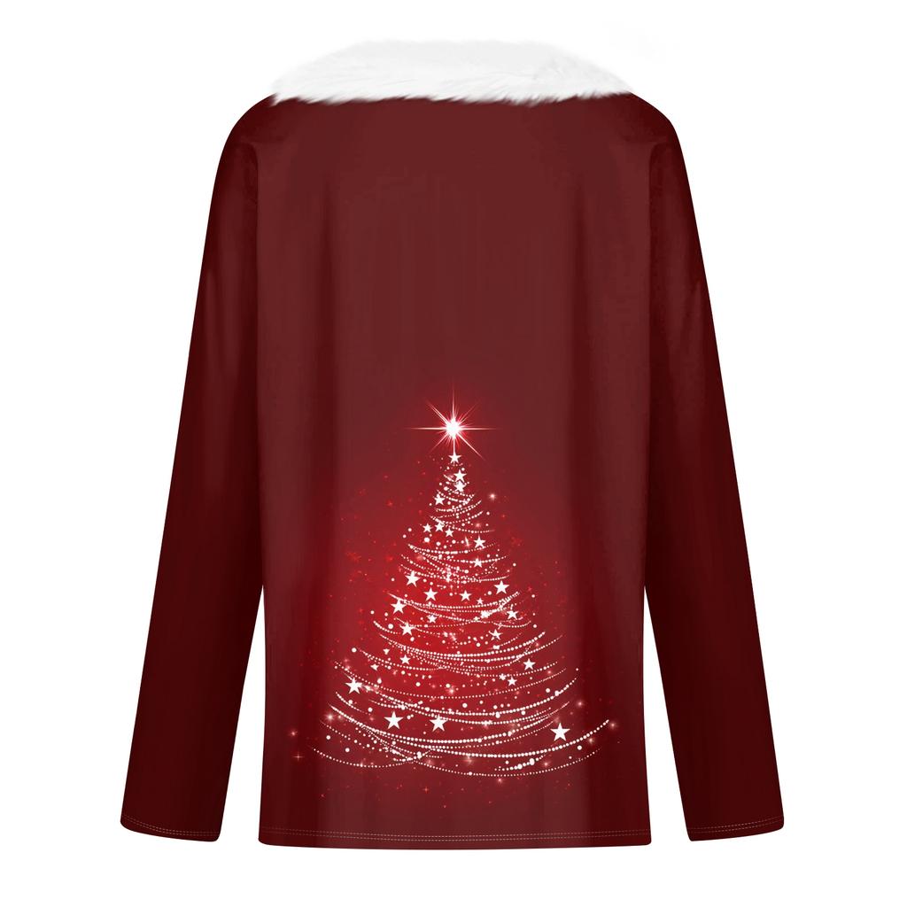 Women's Loose Comfortable Casual And Fashionable V-neck Long Sleeved Christmas Pattern Top