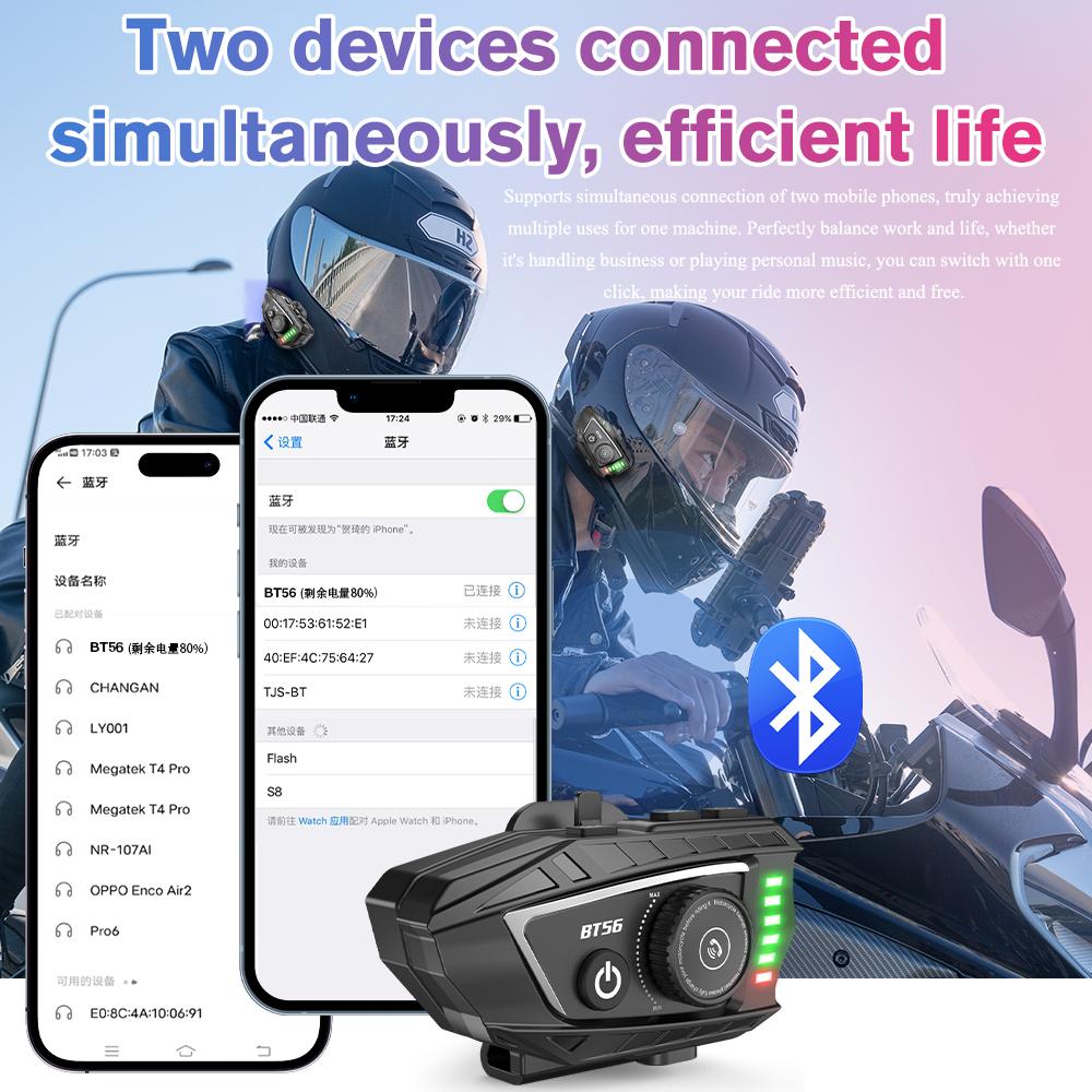 Motorcycle Helmet Headset BT 5.4 Stereo Bluetooth Earphone Wireless Handsfree Waterproof with Ambient light For Motorbike Rider