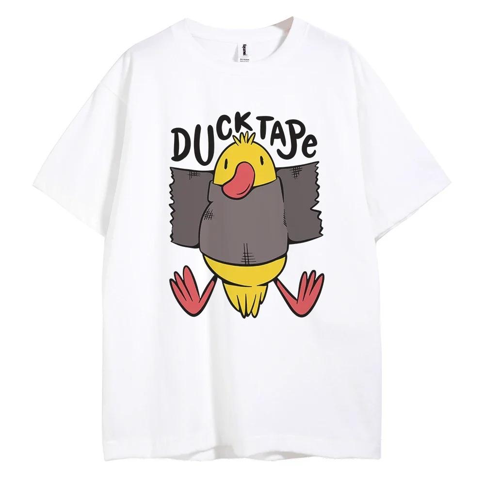 2024 Summer New Men's 100% Cotton Duckling English Letter Print High Quality Casual Street Gym Fashion Round Neck Top S-4XL