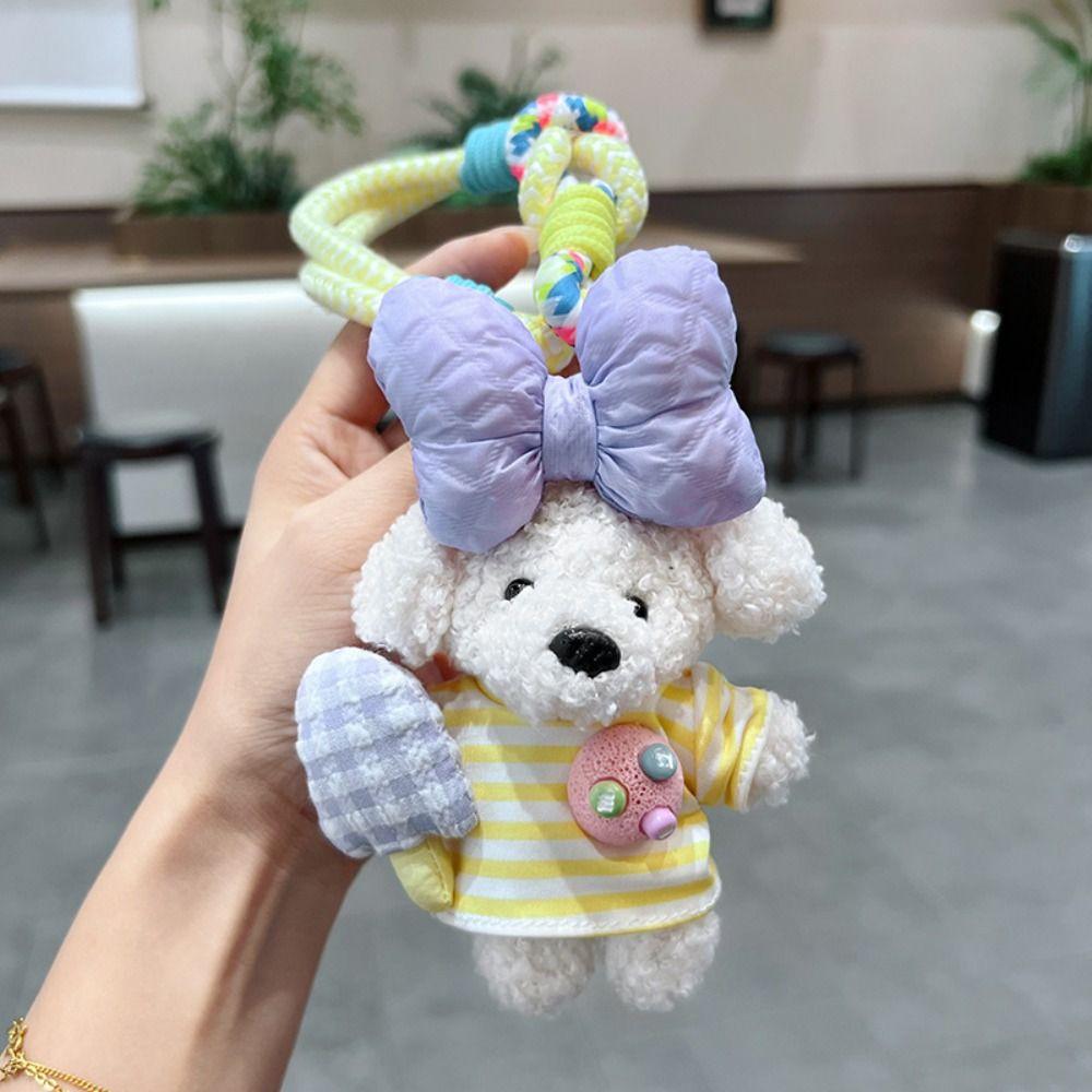 Cute Cartoon Cartoon Dopamine Dog Keychain Striped Top Car Key Ring New Bag Charm  Small Gifts