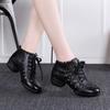 Square Dance Schuhe Tanzschuhe weiche Sohle mittlerer Absatz Tanzschuhe Einzelne Schuhe Damen Schnürung Samt Obermaterial Rindsleder ausgehöhlt Moderner Tanz