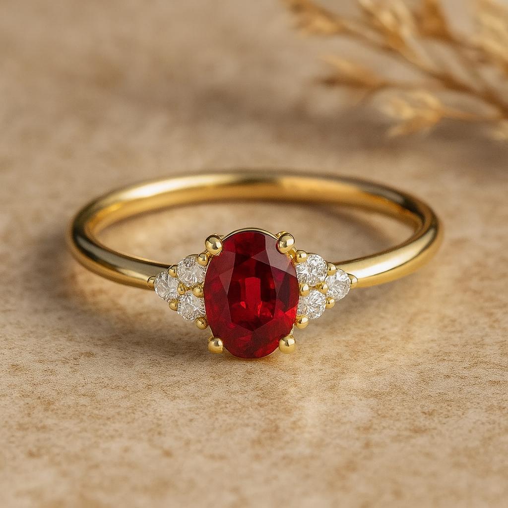 Oval Ruby Red Gemstone Gold Plated Ring for Women – Elegant Luxury Jewelry