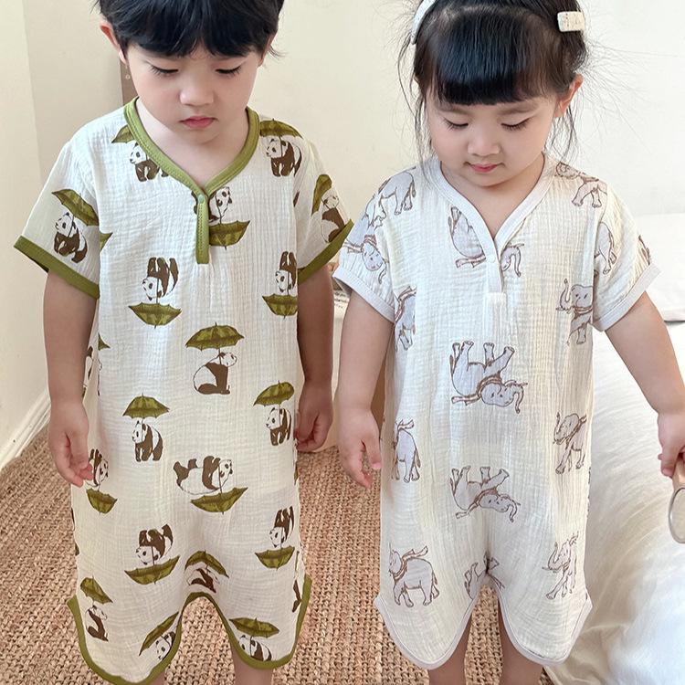 2025 Summer Pure Cotton Baby Sleep Robe: Class A Short Sleeve Gauze Pajamas