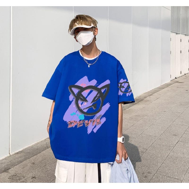 

Мужские футболки с коротким рукавом с буквенным графическим принтом, модные брендовые футболки для мужчин, мужская одежда, повседневная футболка, мужские летние топы в корейском стиле ретро для мужчин M синий