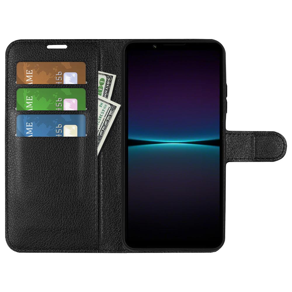 

For Sony Xperia 1 VI Magnetic Case PU Leather Litchi Texture Phone Stand Cover Black