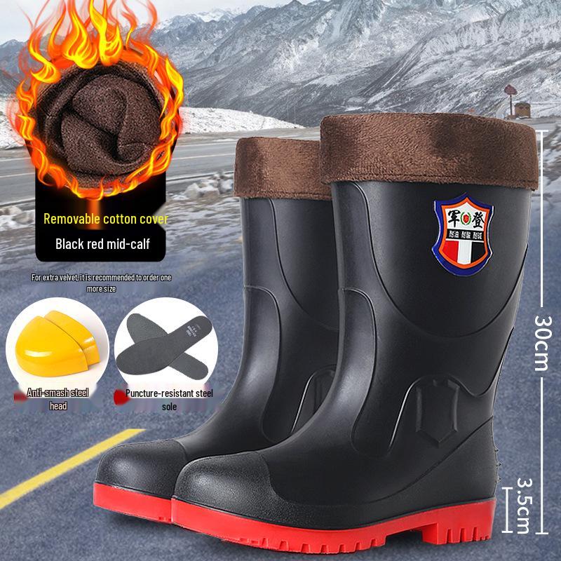 Jun Deng Men's High-Top Waterproof Anti-Smash Puncture-Resistant Work Boots - Durable, Thick-Soled Rain Boots for Construction Sites.