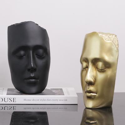 Harz-Handwerk Goldene Maske Abstraktes Gesicht Porträt Skulptur Geschlossene Augen Dekorative Figuren Heimdeko Zubehör