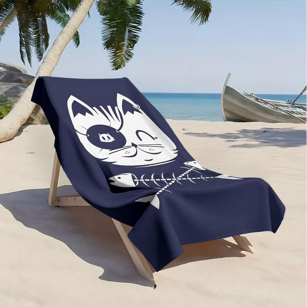 Einäugiges Piraten-Windkatzenmuster Polyester-Mikrofaser Strandtuch ist sehr saugfähig, geeignet für Schwimmen und Strandausflüge