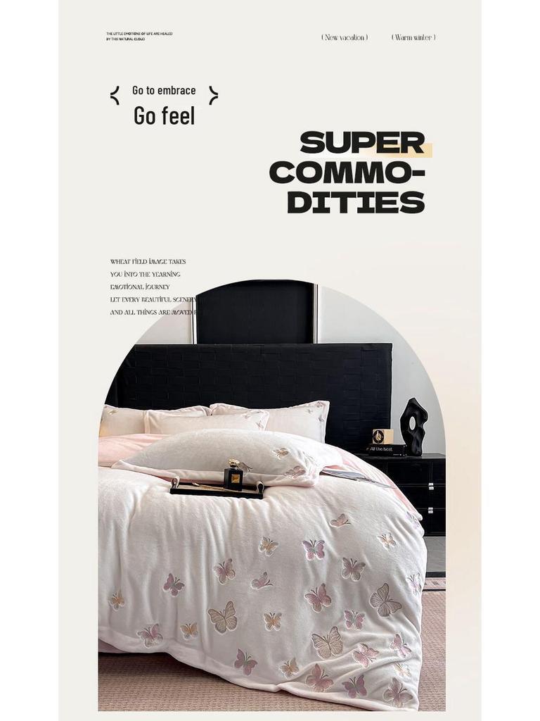 G5Z Luxurious Winter Fleece Bedding Set - Double-Sided Four-Piece: Bed Sheet, Duvet Cover, Flannel Coral Fleece