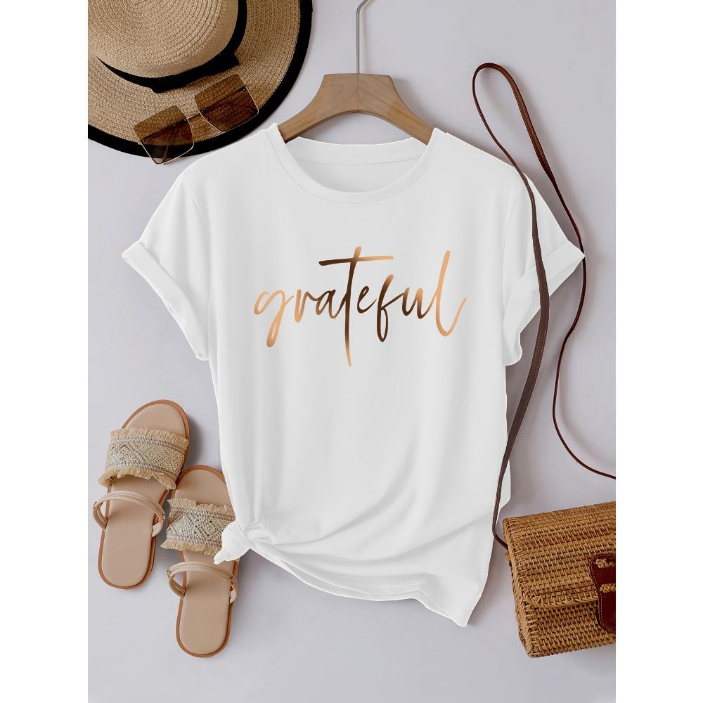 

Grateful Rose Gold Script Women s Tee Minimalist Gratitude Graphic Casual Everyday Top S