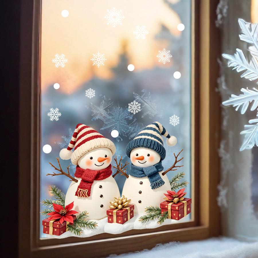 Christmas Warm Winter Welcome Snowman Wreath Stickers Xmas New Year Home Door Wall Window Decoration Decals KTY