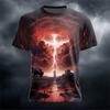 2025 New Men's Summer Round-neck T-shirt Outdoor Loose and Casual Short-sleeved Retro Men's Scary Ghost Face Print T-shirt