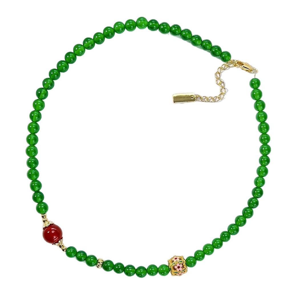 6Mm High Quality Ice-Permeable Imperial Green Natural Green Chalcedony Chalcedony Design Clavicle Chain Necklace