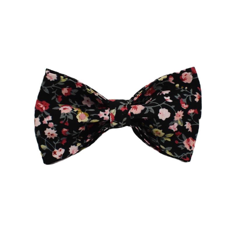 Black Small Flower Dog Collar with Detachable Cute Bowknot and Engraved Print